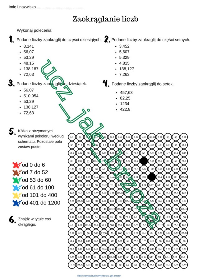 Zaokrąglanie liczb, klasa 7, Dzień Kropki