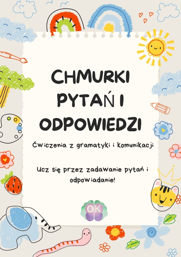 Chmurki pytań i odpowiedzi – ćwiczymy angielski w każdej klasie, angielski dla dzieci, szkoła podstawowa, przedszkole, klasy 1–8, pytania po angielsku, odpowiedzi po angielsku, konwersacje, gramatyka angielska, present simple, present continuous, past si