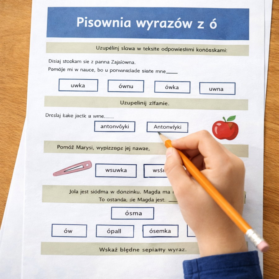 PISOWNIA WYRAZÓW Z "Ó" [Karta pracy, sprawdzian}