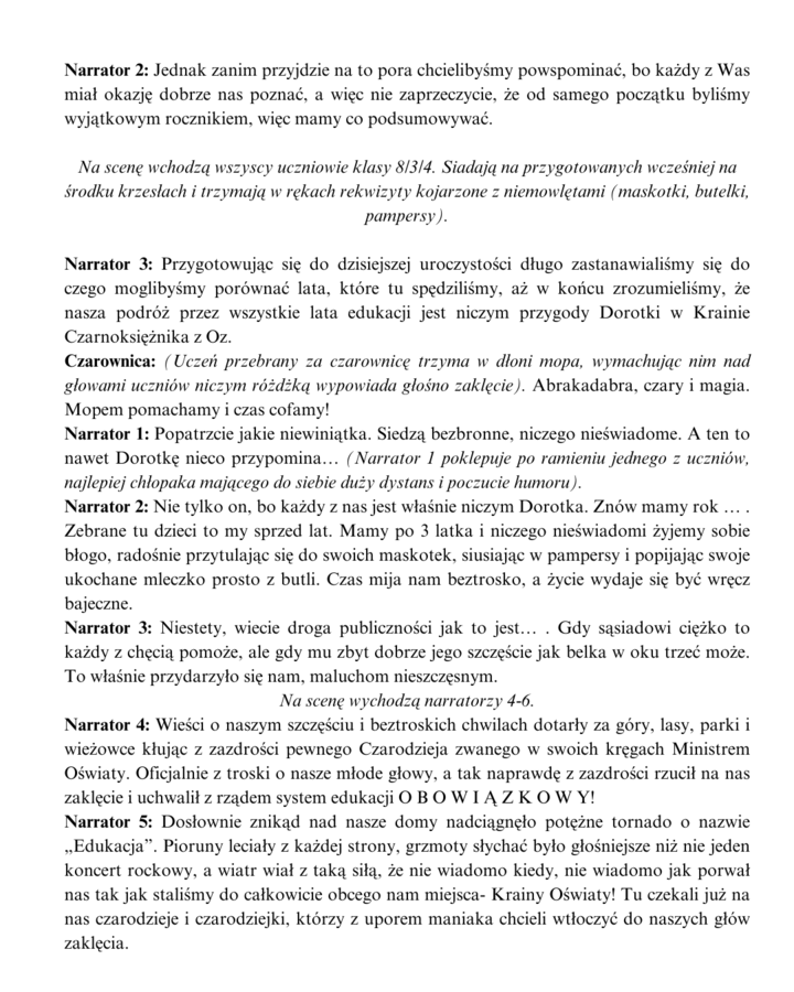 Czarnoksiężnik z Krainy Oświaty- scenariusz pożegnania absolwentów szkoły podstawowej/ ponadpodstawowej
