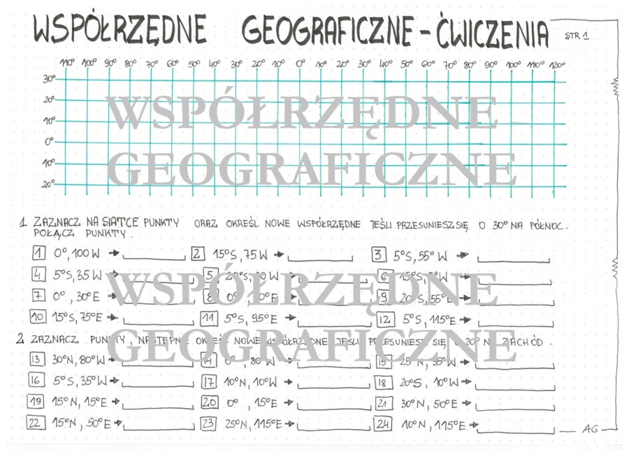 Współrzędne geograficzne - ćwiczenia