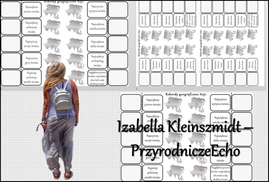 Notatka okienkowa/stacja zadaniowe/notatka interaktywna/notatka graficzna/karta pracy/sketchnotka „Rekordy Azji”, „Środowisko przyrodnicze Azji” w pdf. Geografia 8 , dział „Azja”. Materiał wykonany na podstawie podręcznika z wydawnictwa Nowa Era – nowość