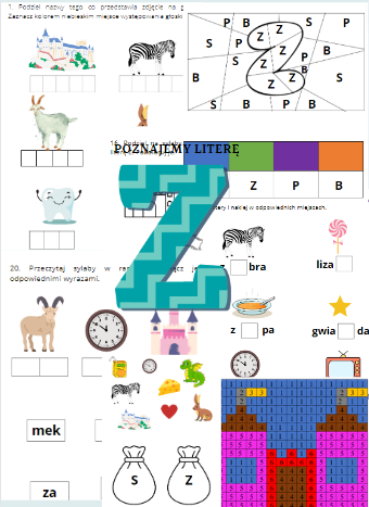 Poznajemy literę Z zadania dla zerówki i przedszkola