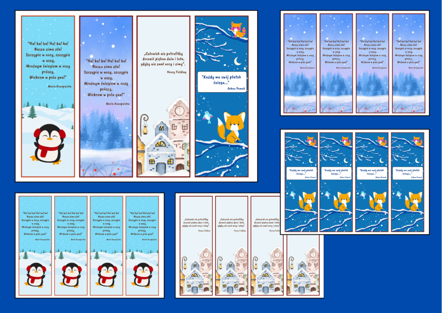 ZIMA – zakładki do książek – zakładka – biblioteka – świetlica – wersja 5