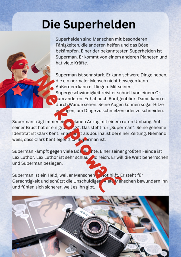 Die Superhelden A2 niemiecki scenariusz:tekst, ćwiczenia,odmiana przymiotnika po rodzajniku nieokreślonym