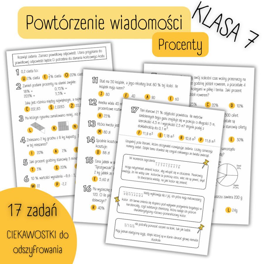 POWTÓRZENIE MATERIAŁU – Procenty – KLASA 7