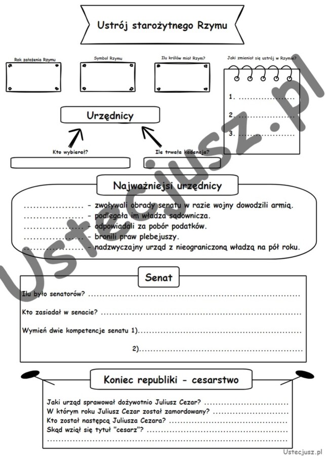 Ustrój starożytnego Rzymu - karta pracy