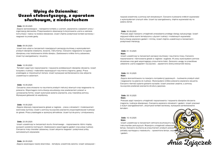 Wpisy do Dziennika: Uczeń słabosłyszący, z aparatem słuchowym, z niedosłuchem