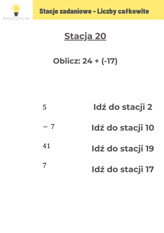 Stacje zadaniowe - liczby całkowite