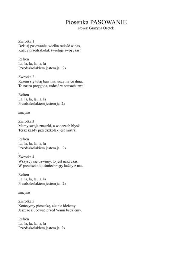 Piosenka "Pasowanie"