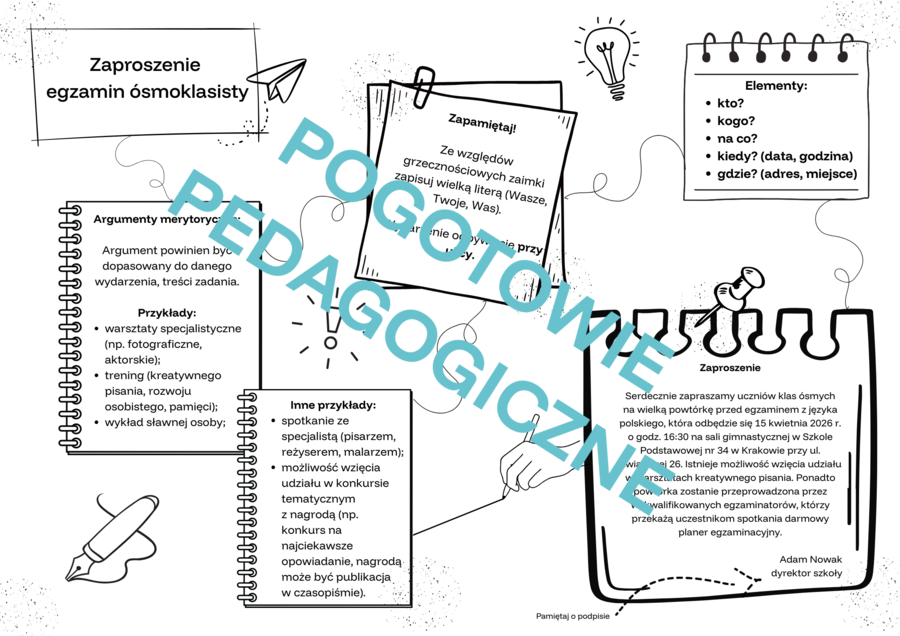 Notatka graficzna - zaproszenie i ogłoszenie egzaminacyjne (E8)