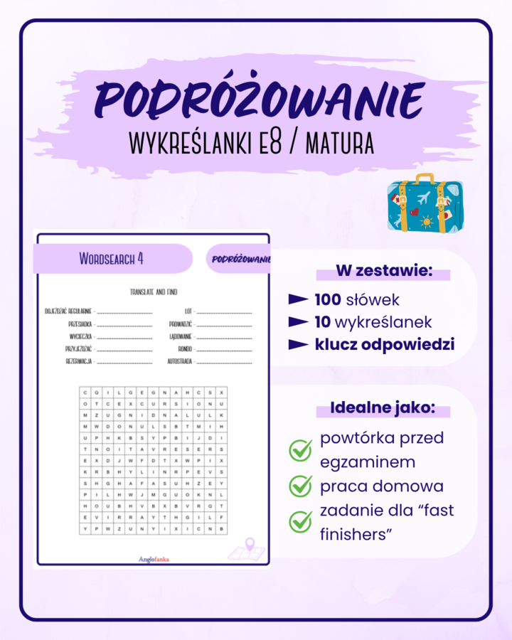 Wykreślanki - Podróżowanie i turystyka | Egzamin 8-klasisty | Matura