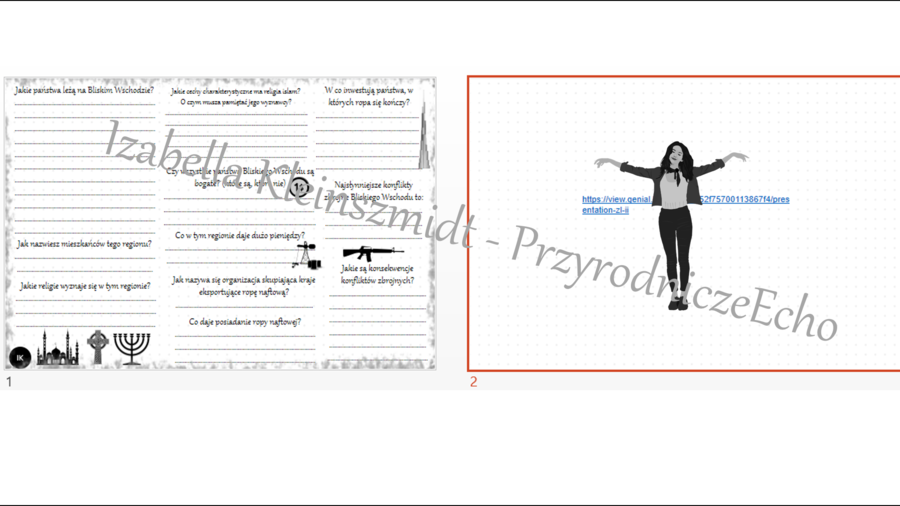 Karta pracy do tematu „Bliski Wschód - kultura i nauka ” oraz gratisowo pomysł na lekcję multimedialną z monitorem multimedialnym lub z tabletami (w formie niekomercyjnej prezentacji do edycji – krok po kroku) wykonany w genially Geografia SP – klasa 8, 