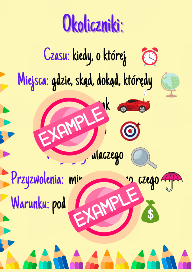 Okoliczniki, naklejka, infografika, pdf 1 strona