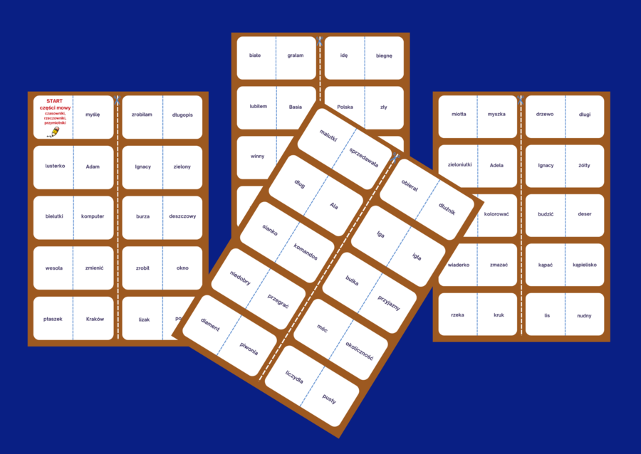GRAMATYCZNE domino CZĘŚCI MOWY wersja 1 - czasownik - rzeczownik - przymiotnik