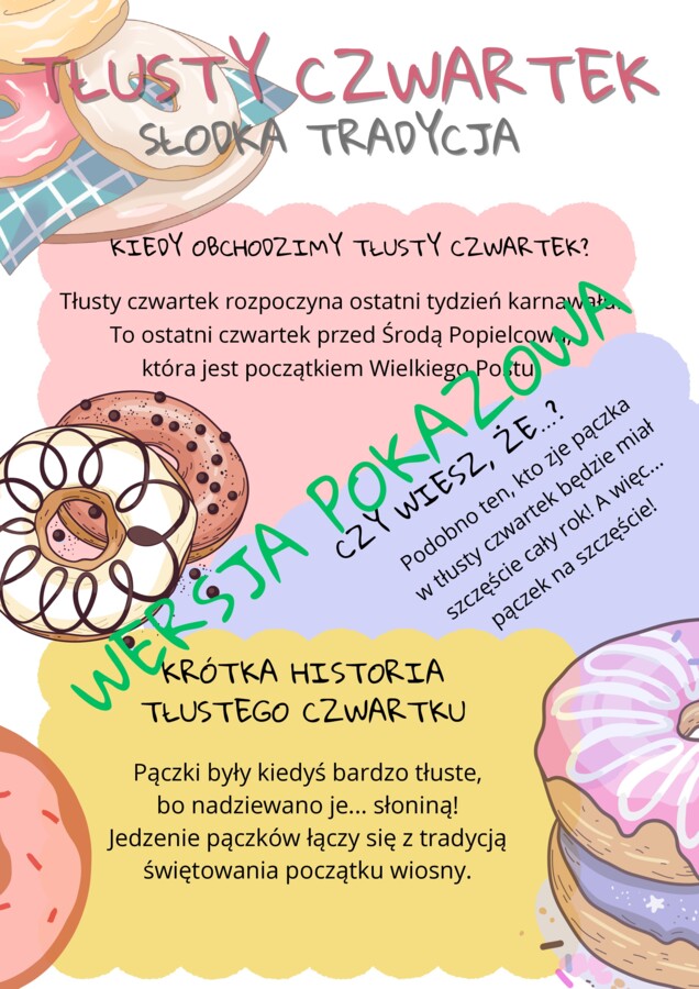Tłusty czwartek- girlanda, gazetka szkolna, wyturlaj pączka- malowanie pączków, kolorowanie, trening pisania #pączek # pączki #tłustyczwartek #zwyczaj #gazetkaszkolna