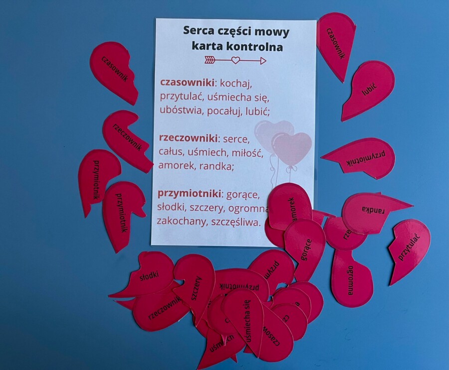 Puzzle - części mowy - walentynki