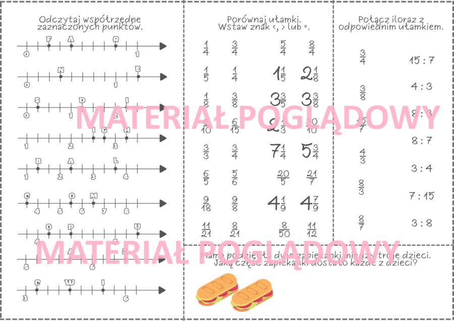 Powtórzenie wiadomości (karta pracy) - ułamki zwykłe klasa 4