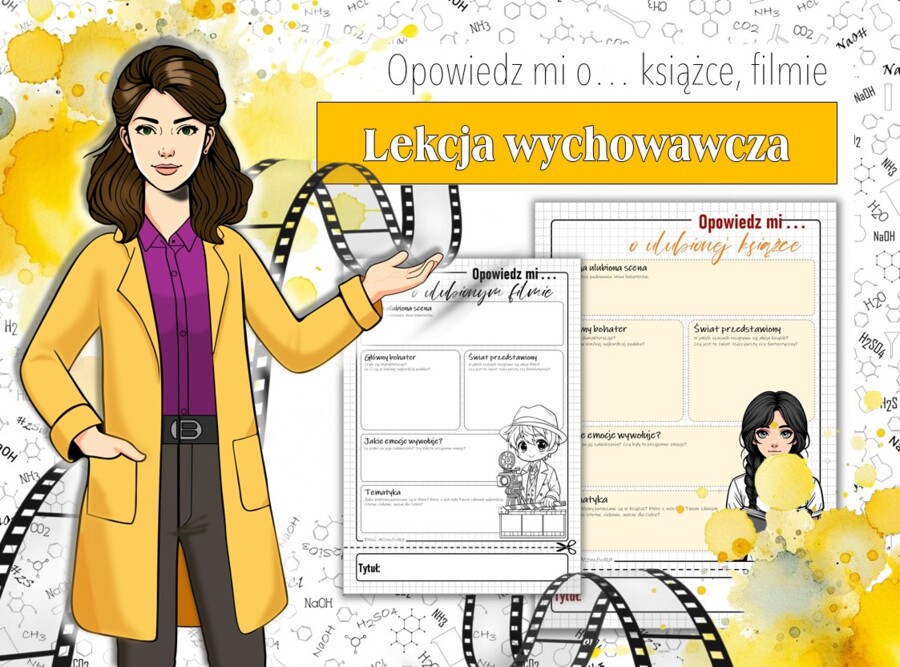 Lekcja wychowawcza. Zajęcia z wychowawcą. Język polski. Klasa 5,6,7,8. Opowiedz mi o... ulubionej książce, ulubionym filmie. Poznaj swoich uczniów. Sketchnotka/notatka graficzna. Karta pracy. Zadanie.