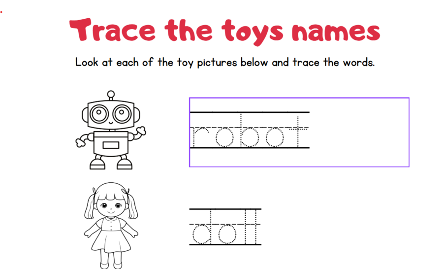 Toys - pisanie po śladzie.
