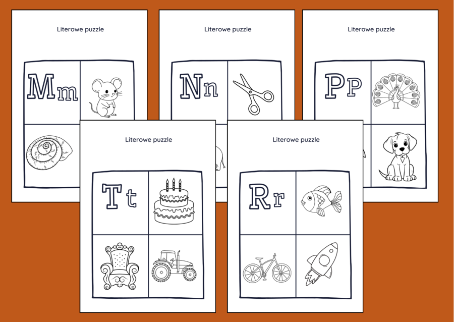 LITEROWE PUZZLE - alfabet - kolorowanka - kolorowanki - puzzle - układanka - przedszkole - świetlica - biblioteka -26 szt.
