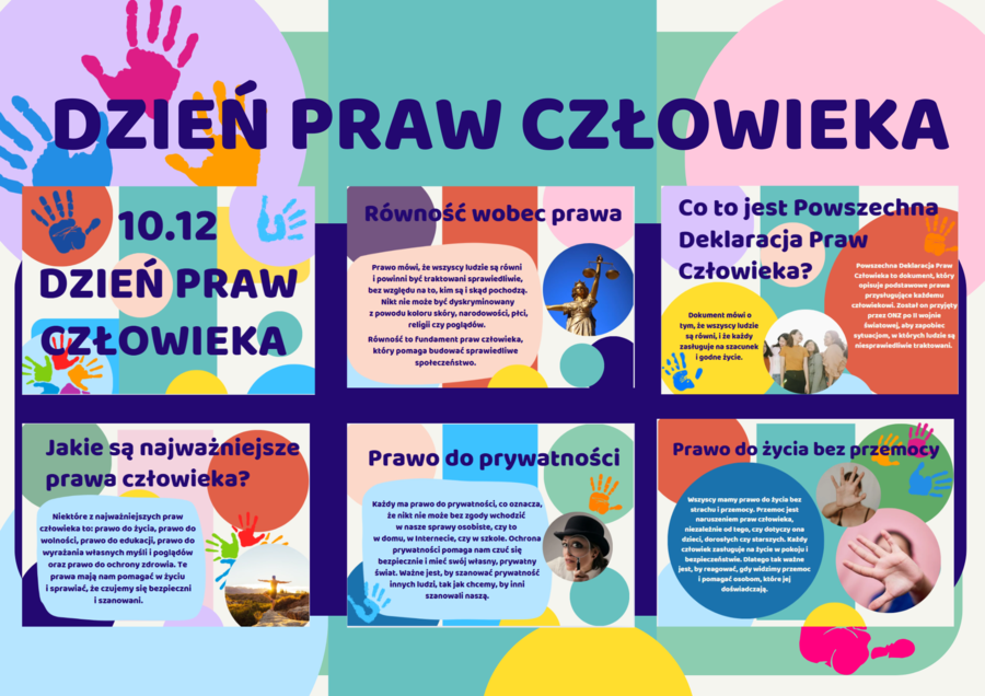 Gazetka szkolna- Dzień Praw Człowieka 10.12 – 13 Kolorowych kart A4