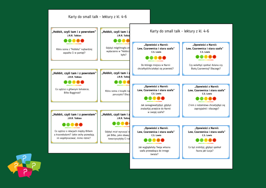 LEKTURY OBOWIĄZKOWE z kl. 4-6 - Karty do SMALL TALK - 144 pytania - 8 lektur - gra