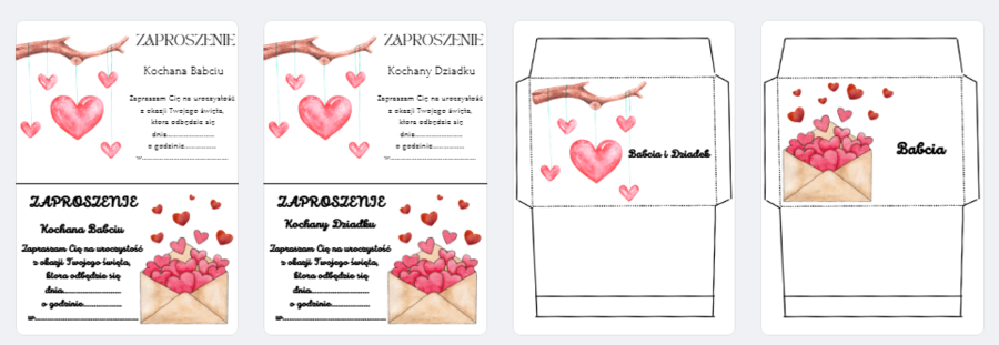Zaproszenia i koperty na dzień Babci i Dziadka