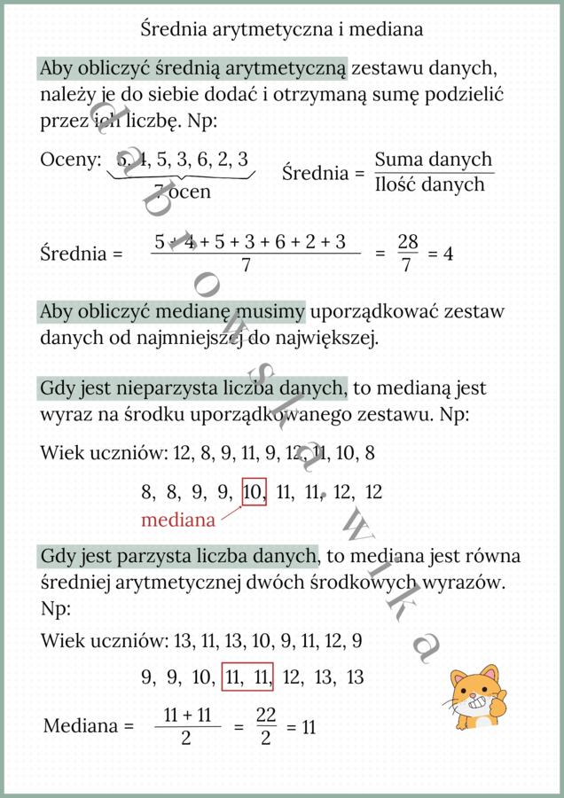 Średnia arytmetyczna i mediana - notatka