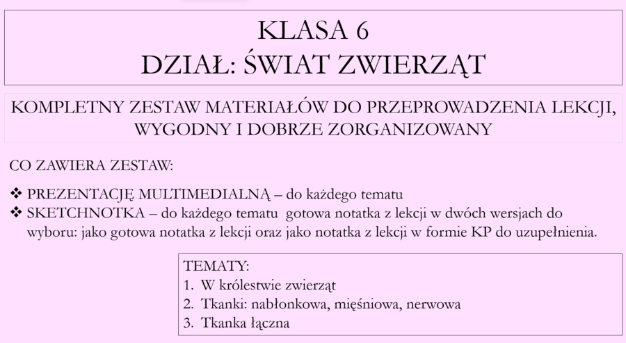 Klasa 6 - Świat zwierząt - pakiet z działu