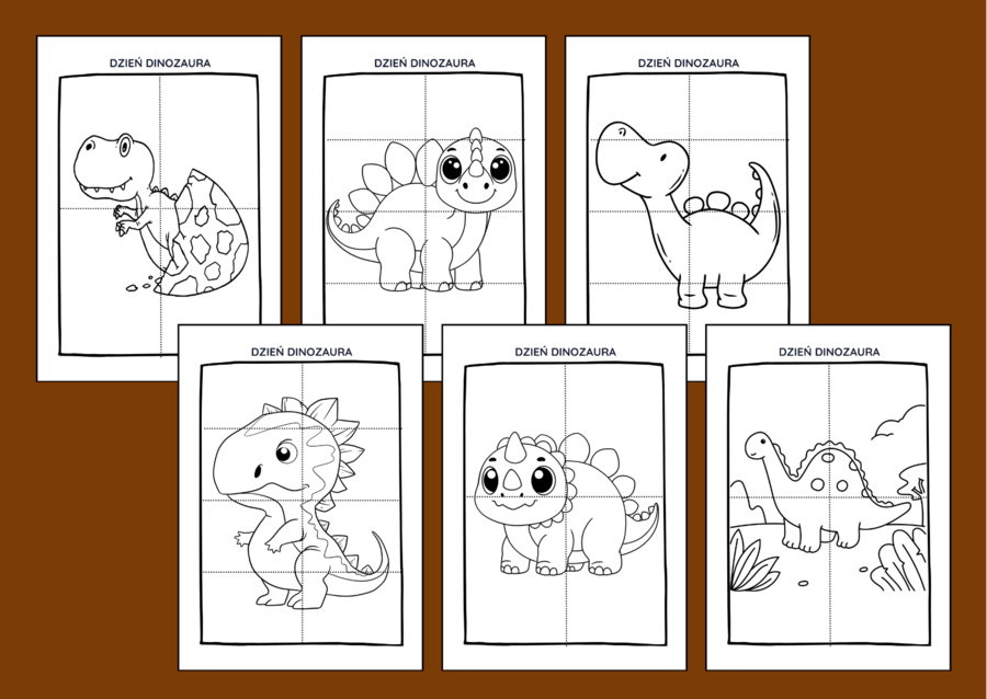 DZIEŃ DINOZAURA – układanki – układanka – puzzle – kolorowanka – kolorowanki – 12 szt. – biblioteka – świetlica – przedszkole