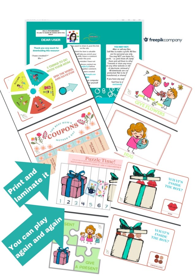 Mother's Day game pack/ Dzień Matki Karty obrazkowe, kupony, koło zadań, zgadywanki, puzzle, układanki Dobre dla SPE/ ZR/ RI