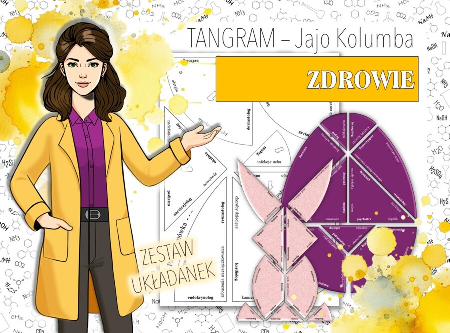 Biologia. Klasa 7, 8. Ciało człowieka. Zdrowie. Jajo Kolumba. Układanka. Tangram. Puzzle. ZESTAW. Karta pracy. Zadanie. Zagadka. Wielkanocna/wiosenna karta pracy.