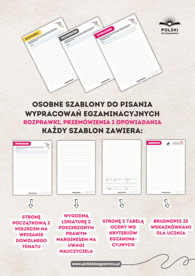 Estetyczne szablony na wypracowania E8 + lista archiwalnych tematów CKE
