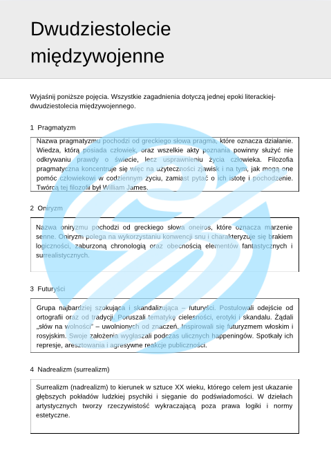 Dwudziestolecie Międzywojenne – Najważniejsze Zagadnienia – Karty Pracy dla Maturzystów