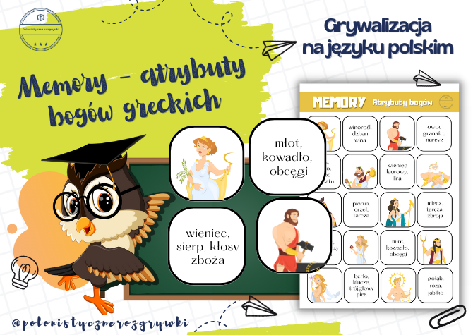 Memory. Atrybuty bogów greckich. Mitologia. Bogowie greccy. Gra dydaktyczna