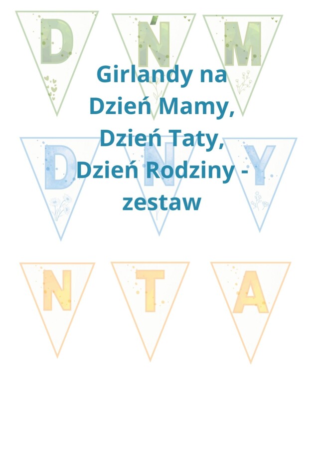 Zestaw - trzy girlandy na Dzień Mamy, Dzień Taty, Dzień rodziny - minimalistyczne i estetyczne