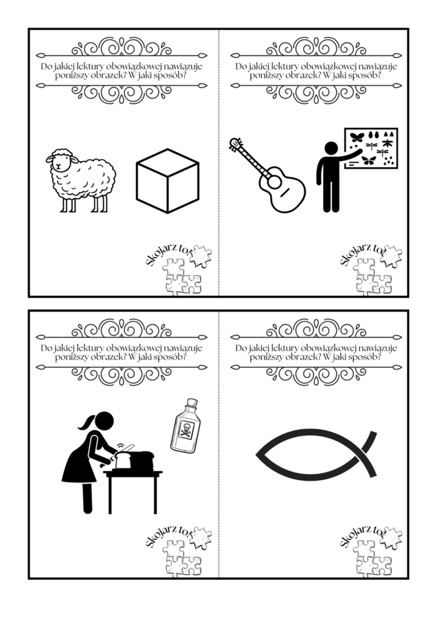 Karty "Skojarz to!", lektury obowiązkowe z klas 7-8, egzamin ósmoklasisty