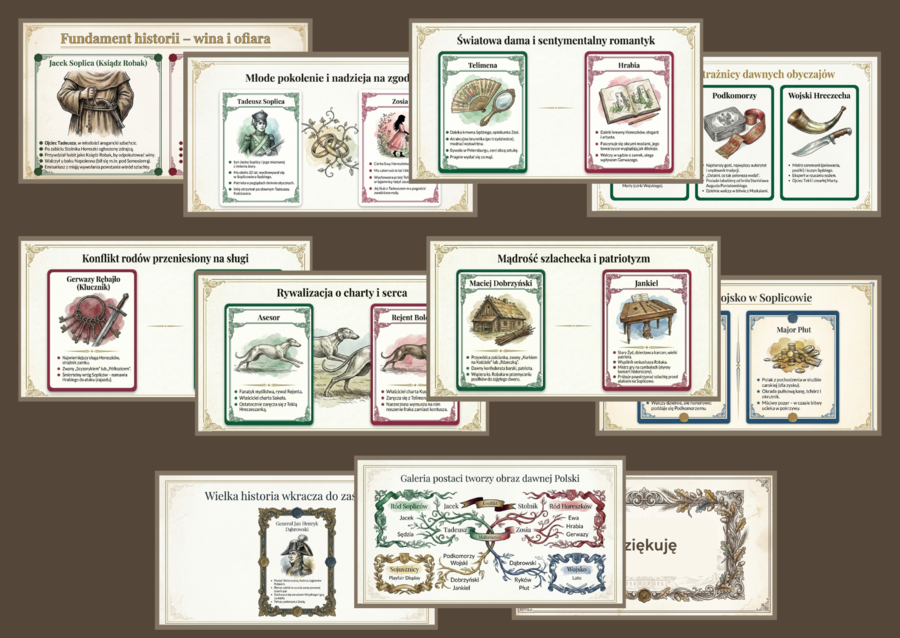 📚"Pan Tadeusz "– POZNAJ BOHATERÓW EPOPEI NARODOWEJ – prezentacja multimedialna (12 slajdów) - sylwetki bohaterów