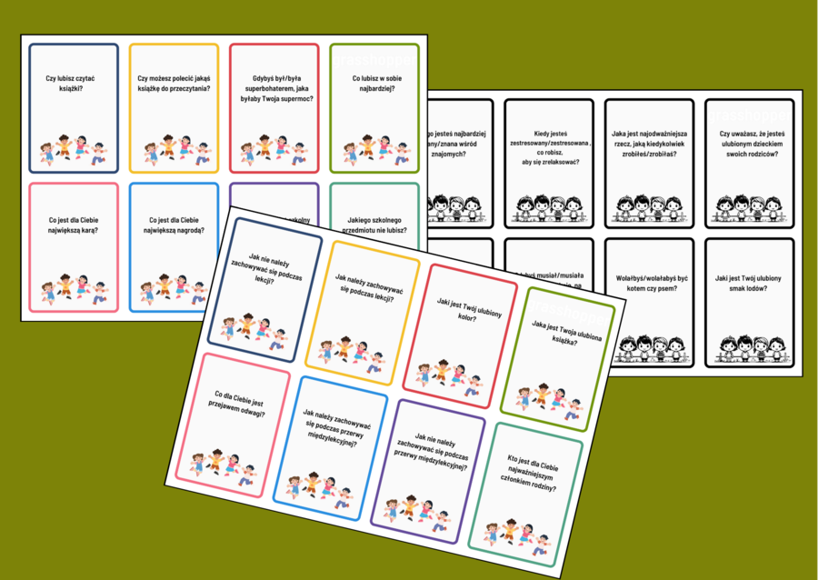 POWRÓT DO SZKOŁY - Zabawa integracyjna - 72 PYTANIA INTEGRACYJNE - integracja - fiszki - kl. 4-8
