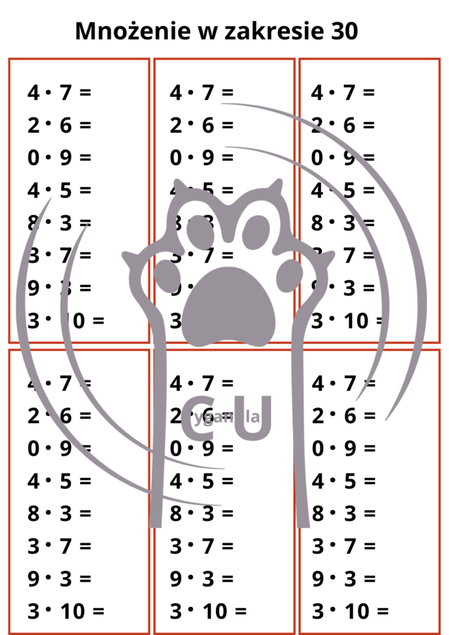 Tabliczka mnożenia – 22 karty pracy do kopiowania / wklejek – klasy 1–3