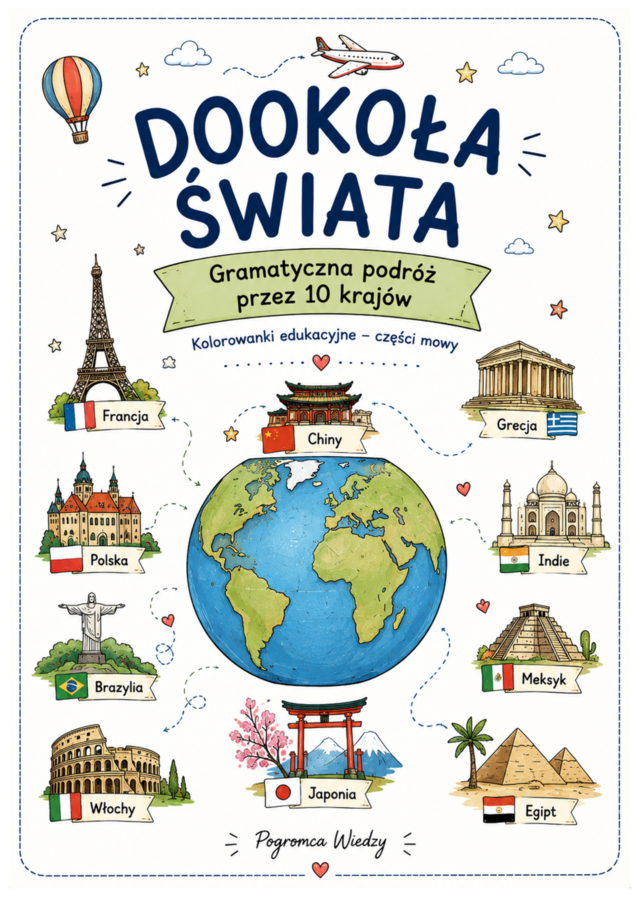 Dookoła świata – części mowy | Pakiet 10 kart pracy z kluczami odpowiedzi