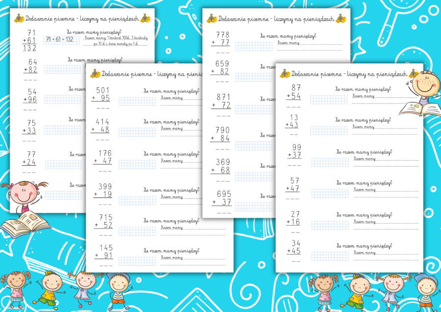 Dodawanie pisemne - liczymy na pieniądzach