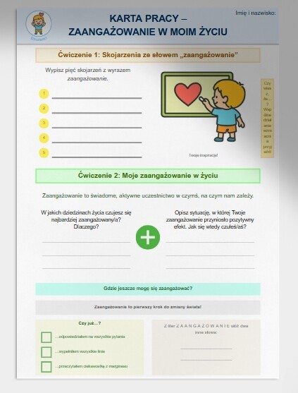 Karta pracy: "Zaangażowanie w moim życiu"