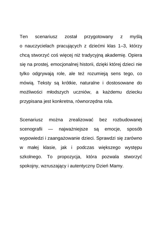 Gdyby nie było mamy - scenariusz apelu