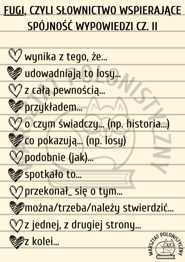 Fugi, czyli słownictwo wspierające spójność wypowiedzi cz. II / matura / egzamin ósmoklasisty / rozprawka / wypowiedź argumentacyjna