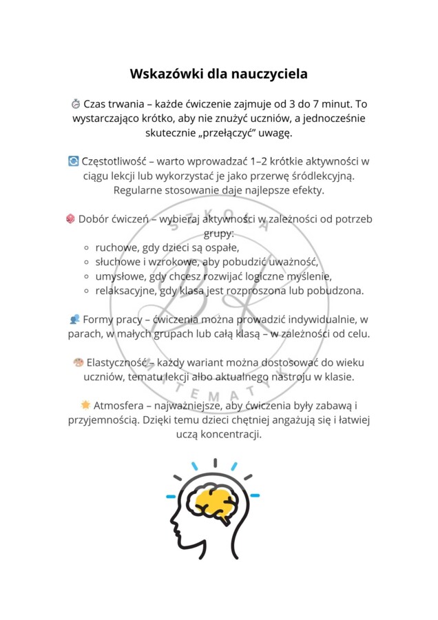 50 aktywnych pomysłów na zajęcia koncentracji