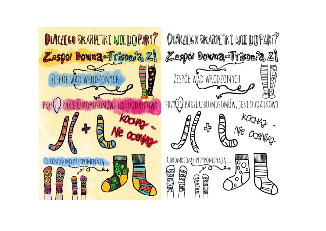 Dzień Zespołu Downa - Dzień Kolorowych Skarpetek plakat a4, kolorowanka xxl 9 części