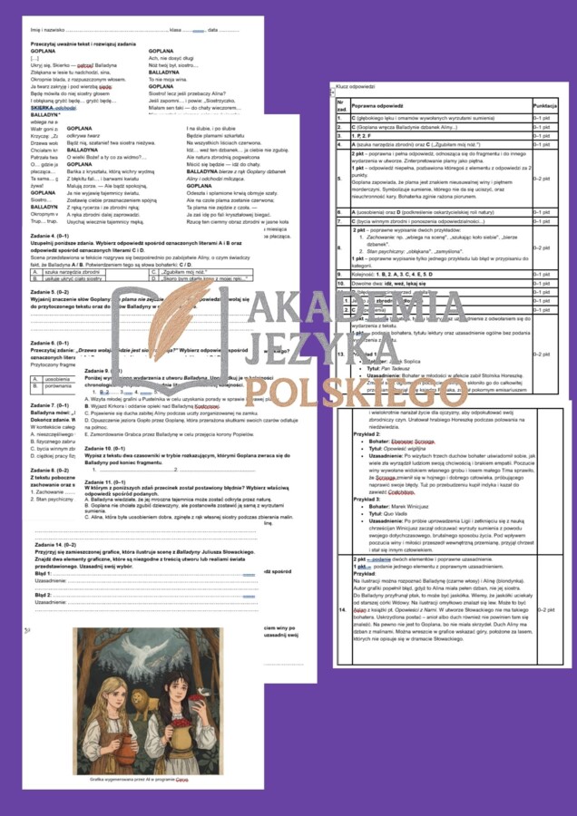 E8 „Balladyna” – AUTORSKI arkusz (14 zadań + Klucz)