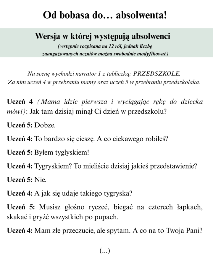 "Od bobasa do... absolwenta!"- scenariusz pożegnania uczniów szkoły podstawowej / ponadpodstawowej